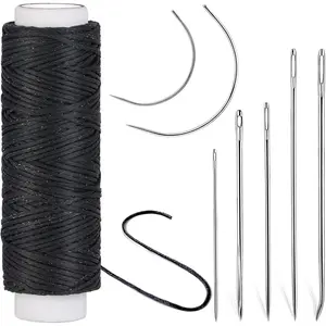 Ftyiwu Waxed Thread, Upholstery Needle and Thread 32 Yards with 7PCS Hand Sewing Needles for Home Upholstery Carpet Canvas Repair Leather Sewing (Black)