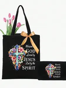 2-Pack Crossbody Bags with Religious Print, Lightweight Shopping Bag with Coin Purse, Large Capacity Shoulder Bag for Daily Use