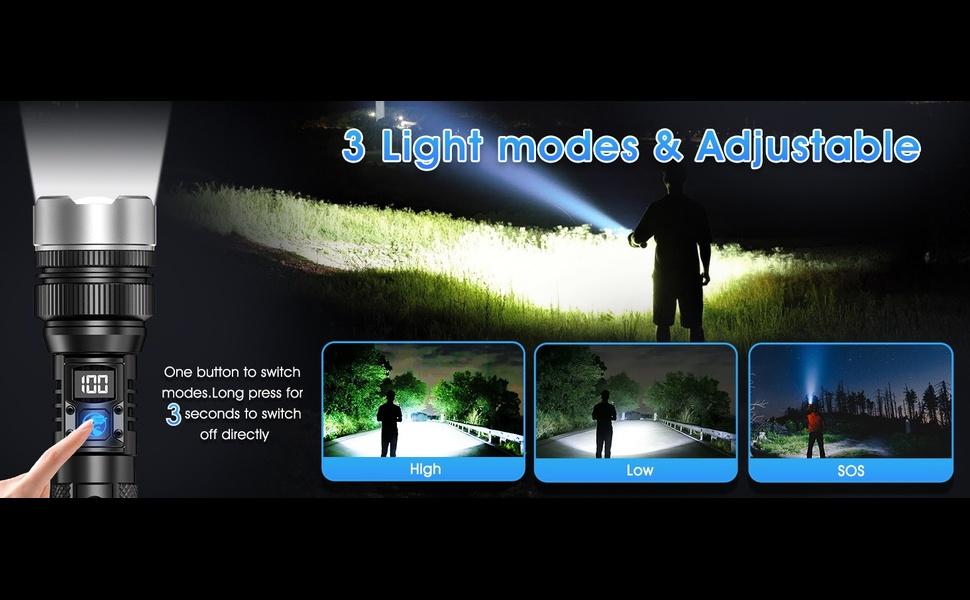 Rechargeable Flashlights High Lumens,LED Rechargeable Flash Light, Zoomable IPX7 Waterproof, 2-in-1 High Lumens, Power Bank and Digital Display, for Outdoor,Camping,Emergency Multi-Scenario(1pcs)