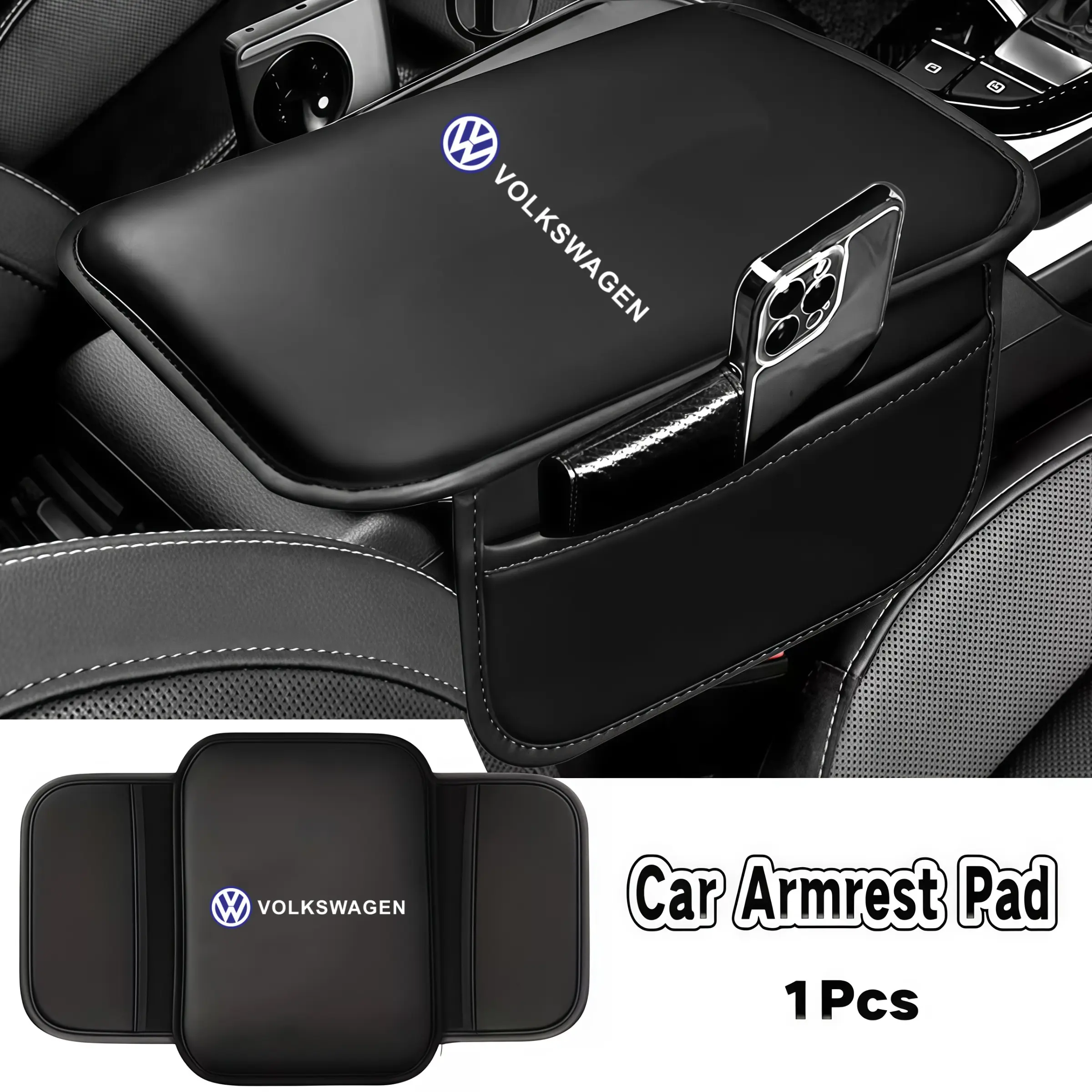 PU Leather Car Armrest Box Pad Auto Armrest Mat Car Interior Organizers Car Organization Accessories Durable Auto Accessory For VW GTI Polo Golf Passat Tiguan Arteon Touareg Taigo Caddy GTD Accessories