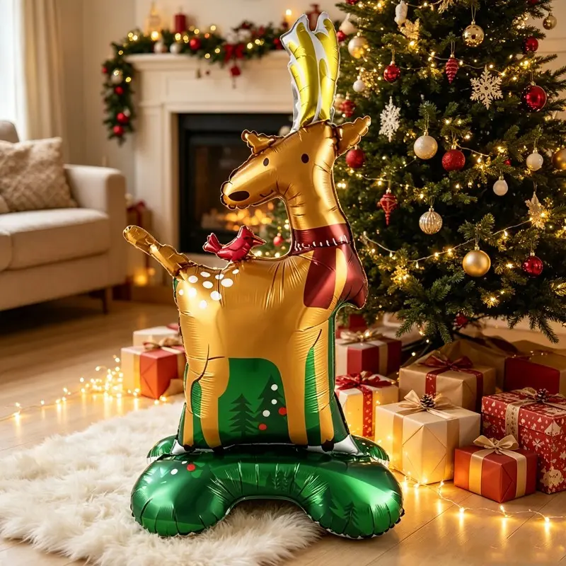 Standing Reindeer Foil Balloon with Base, Self-Standing Christmas Deer Balloon Decor, Winter Birthday, Christmas Home Indoor Outdoor Decoration