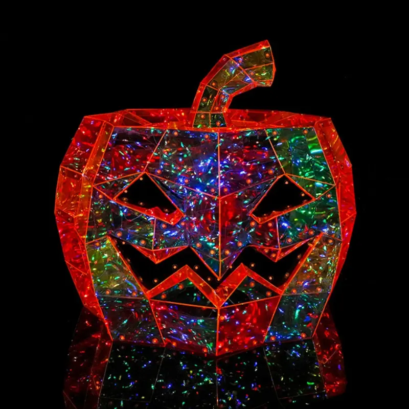 7.9" Iridescent Pumpkin Lamp, 3D Prism Effect Twinkling Pumpkin LED Night Light, Geometric Holographic Lamp, USB Powered Jack O Lantern Lamp for Holiday Halloween Home Decor