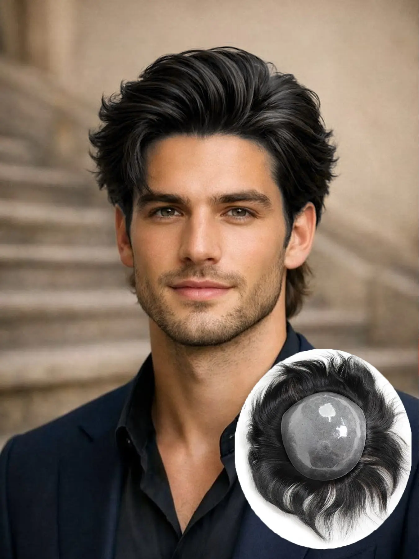Men Untreated Forming Toupees- Free DIY Styles Hairpiece Topper  - Topper Hairline for Baldness & Thinning, Natural Look, PU Base,Suitable for All Skin Tones, Everyday Hairstyle