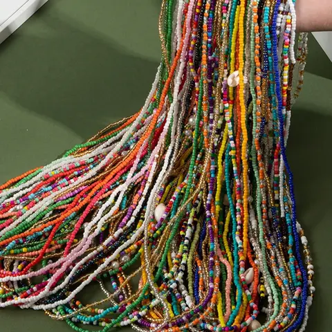 Bohemian Fashionable Vacation Style Accessory, Decorative Chain Accessory, Colorful Seed Bead Elastic Waist Chain, 30-Piece Set, for All-Season Wear, Body Chain Jewelry