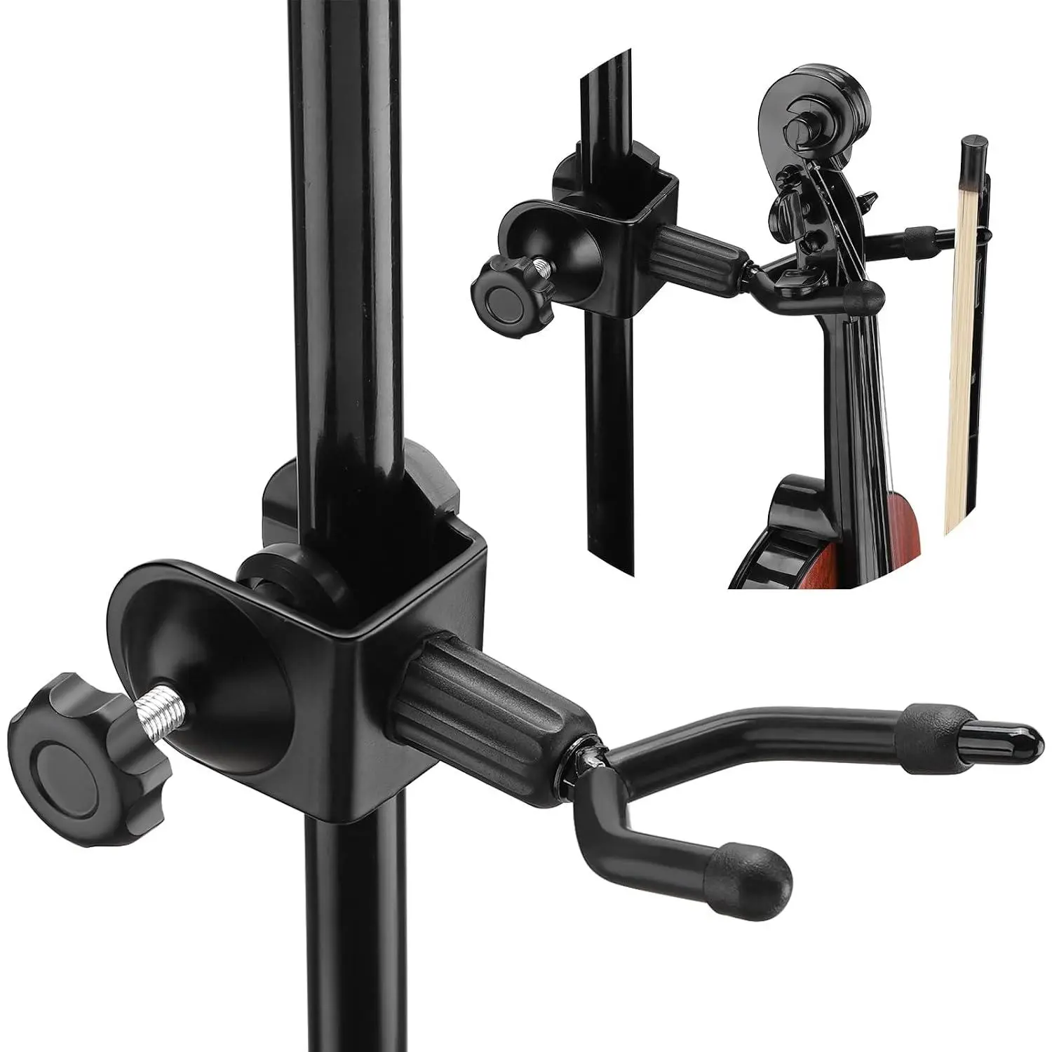 Violin Hanger with Bow Holder, Heavy Duty Violin & Viola Holder | For Microphone or Sheet  Stand and Desktop | 360° Rotate Metal Viola Hanger Hook | For Stage Shows,  Studio Practice