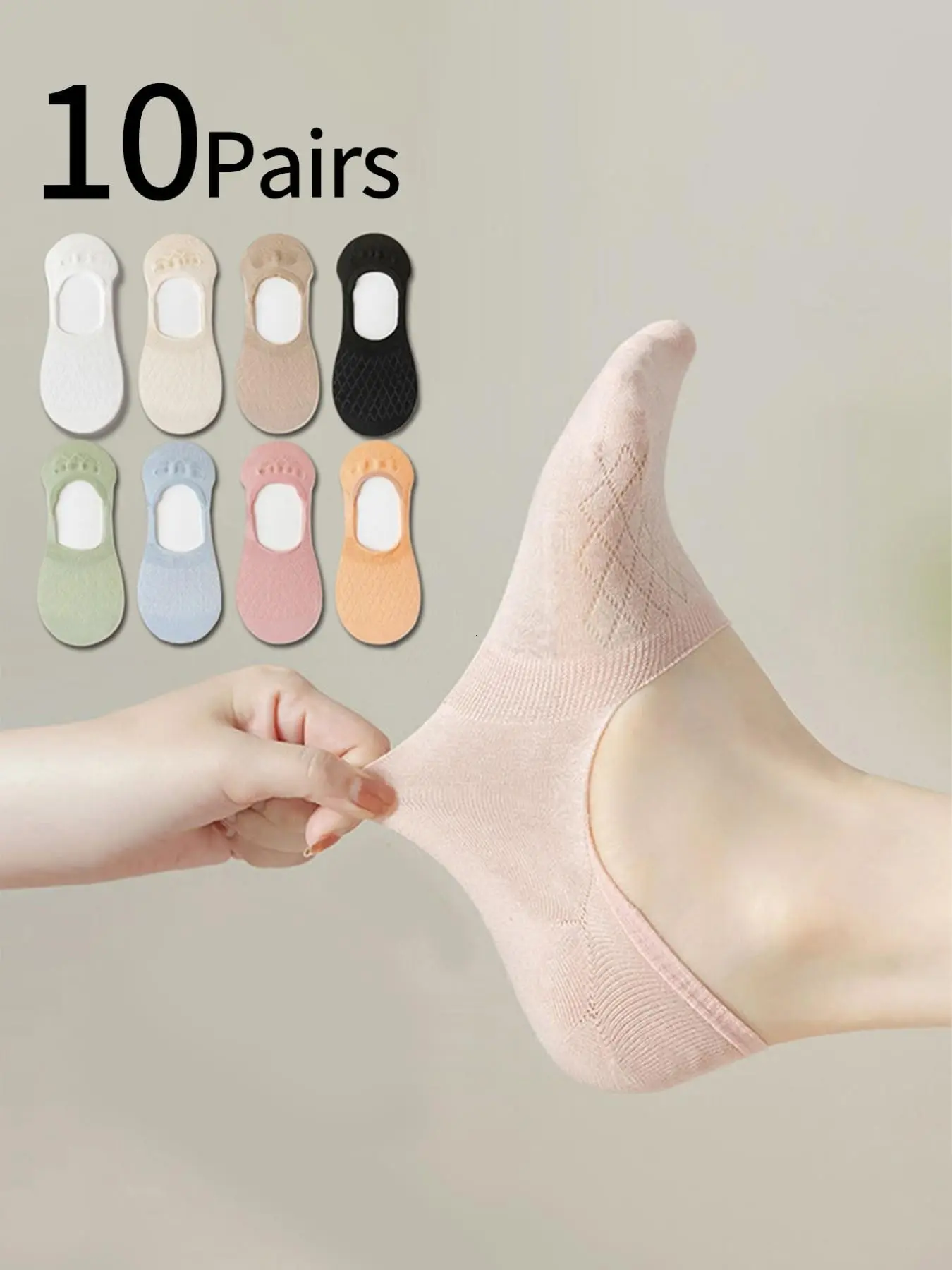 10 Pairs Women's Invisible Ankle Socks, Casual Lightweight Breathable Mesh Low Top, Silicone Anti-Slip, Odor-Resistant, Summer Thin Socks for High Heels & Flats