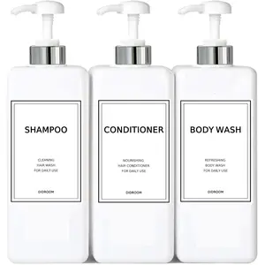 Shampoo and Conditioner Dispenser (21 oz, Pack of 3) Refillable Pump Bottle Set Empty Shower Plastic Bottles with Pump for Bathroom Body Wash Soap