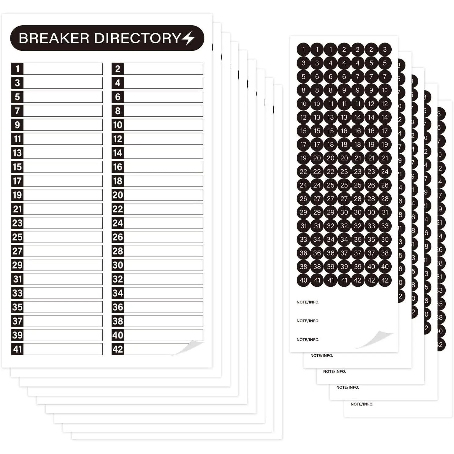 16-Sheet Durable Self-Adhesive Electrical Breaker Panel Labels with Circuit ID, Printed Digits, Tear-Off Design for Multiple Sets of Electrical Box Numbering