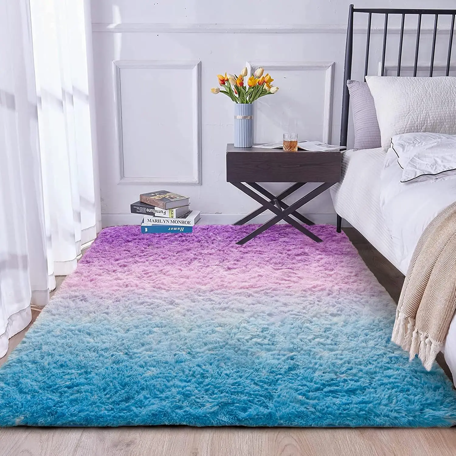 Shggy  Fux  re Rug, BluePurple Tie Dye Str Glitter Printed,Soft, Luxurious Crpet Rugs for  Rug, Bedroom, Living Room,5'x7'