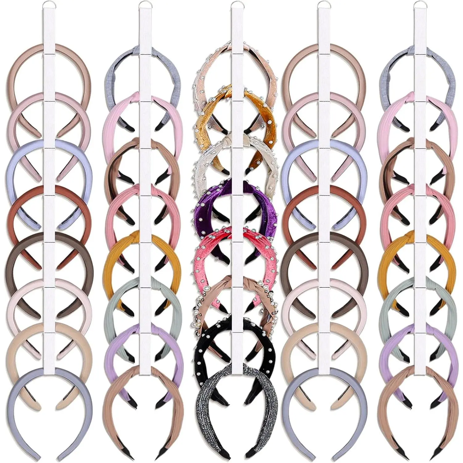 5 count Headband Holder Organizer for Girl, Hairband Storage for Women,White Hair Hoop Display Hair Accessories Organizer Bedroom College Dorm Decor
