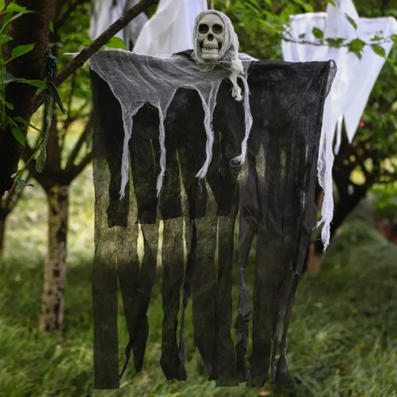 1pack Halloween Hanging Flying Ghost Creepy Skeleton Female Ghost Curtain, Front Door Yard Decoration, Spooky Halloween Decorations