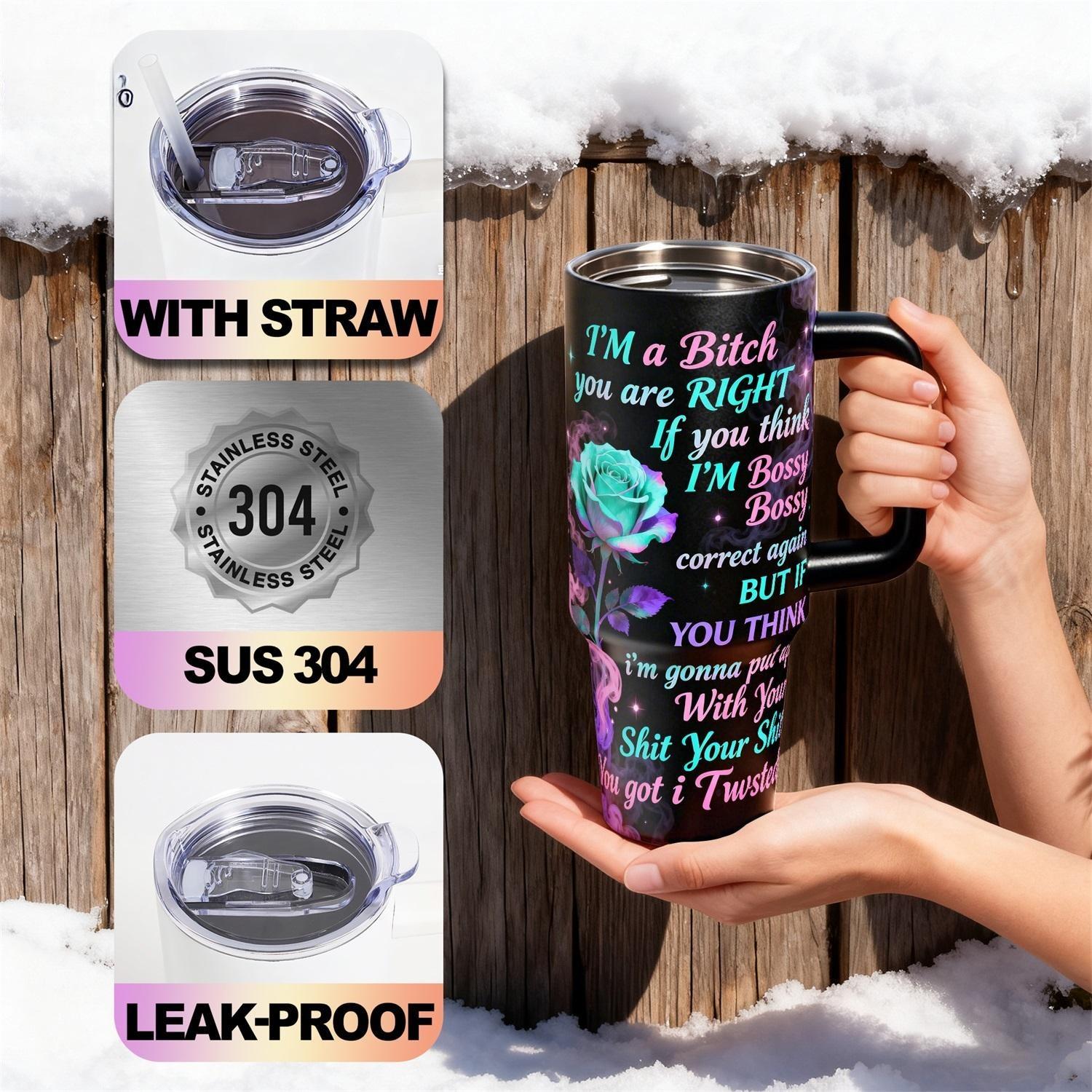 Stainless Steel Insulated Tumbler with Lid, Reusable Vacuum Insulated Flask, 40oz 30oz 22oz 20oz 14oz, Double Wall Vacuum Insulated Water Bottle Hot Cold 24 Hours, Leakproof Travel Mug with Rose and Smoke Gift for Women Men Kids, Insulated Cups