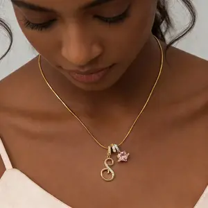 Trendy 26 Letter Alphabet A to Z Pendant Necklace for Women Gold Plated Copper Bold Statement Jewelry