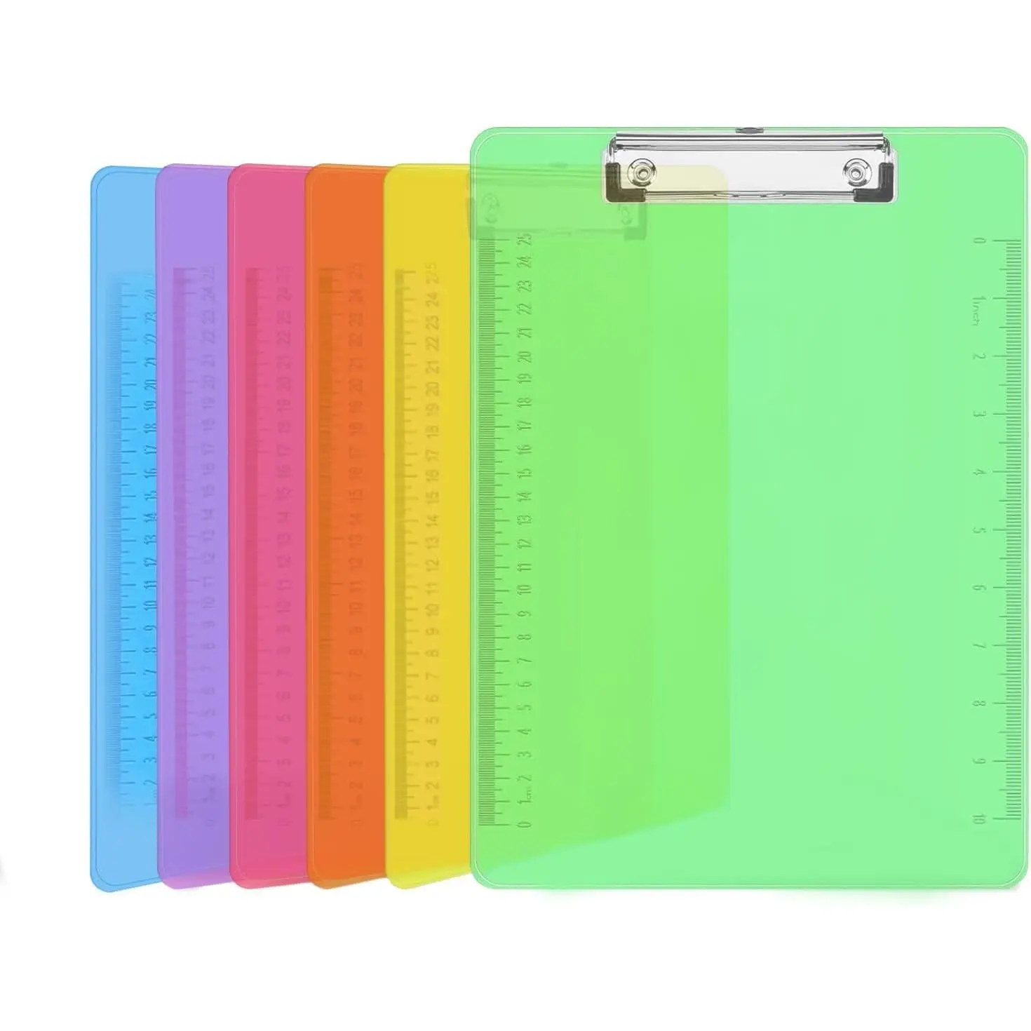 Plastic Clipboards, 6 Pack Clear Colored Clipboards, Low Profile Clip Board 12.5 x 9 Inch Standard Letter Size, Office Supplies Classroom