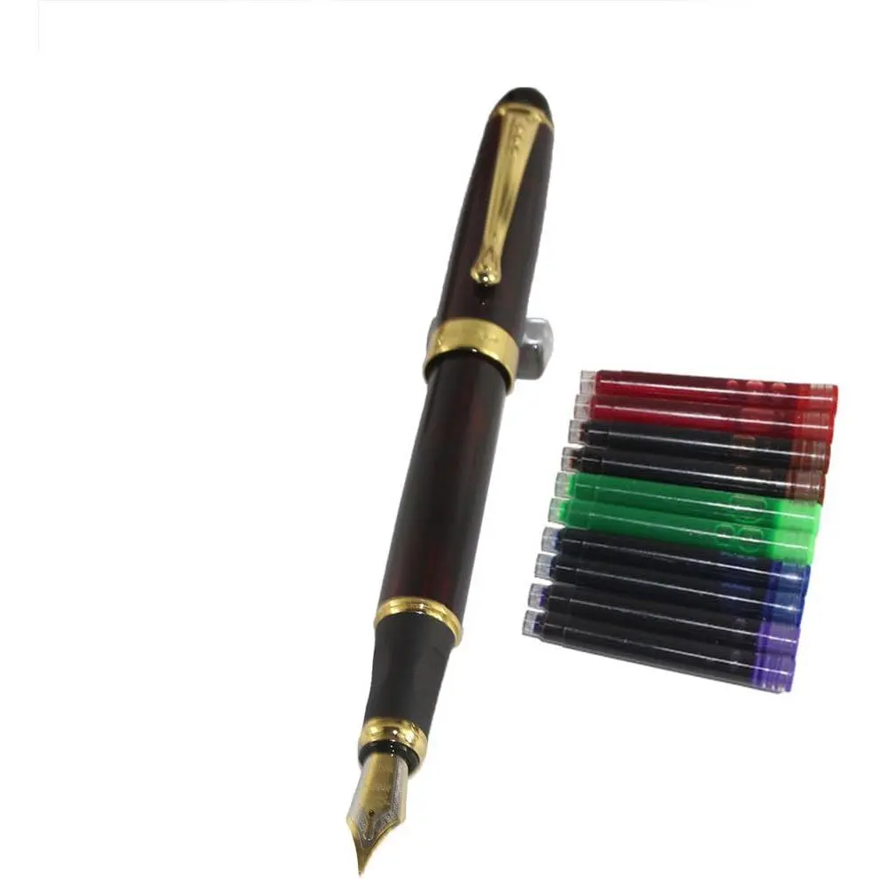 Jinhao 450 Normal nib Fountain Pen Dark red with 5 color Ink Cartridges