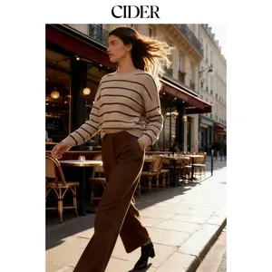 Cider Striped Knit Round Neckline Long Sleeve Top