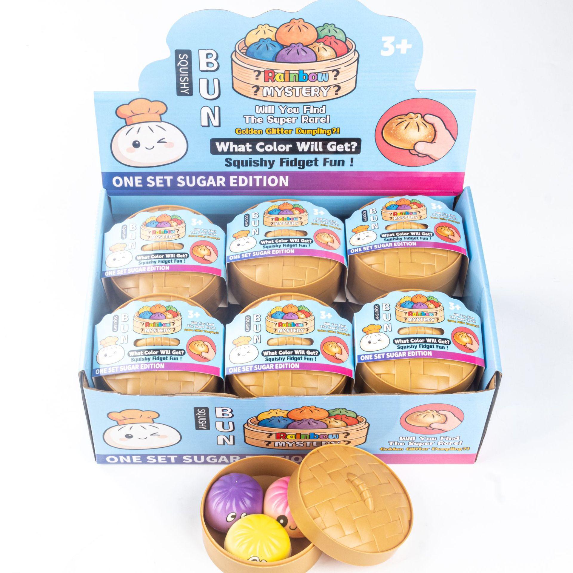 Mystery Rainbow Squishy Bun Fidget Toy | Slow Rising Stress Relief Squeeze Toy, Cute Emoji Dumpling Toy with Steamer Box for Kids Adults Anxiety Relief