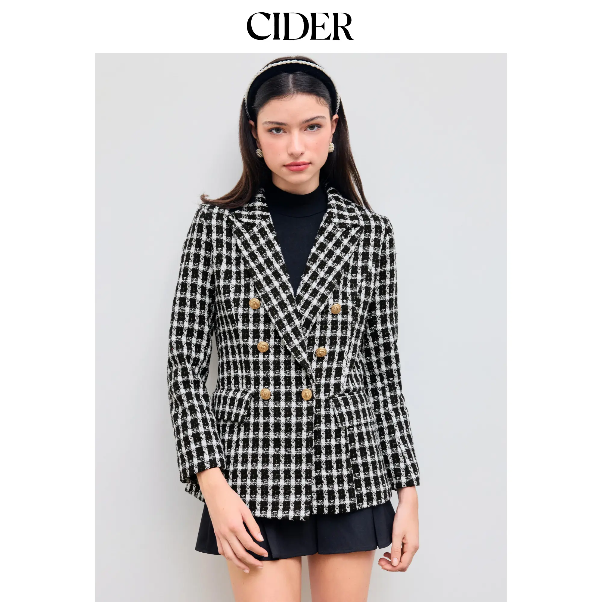 Cider [size 2-26] Tweed Collar Check Pocket Button Blazer SohoChic