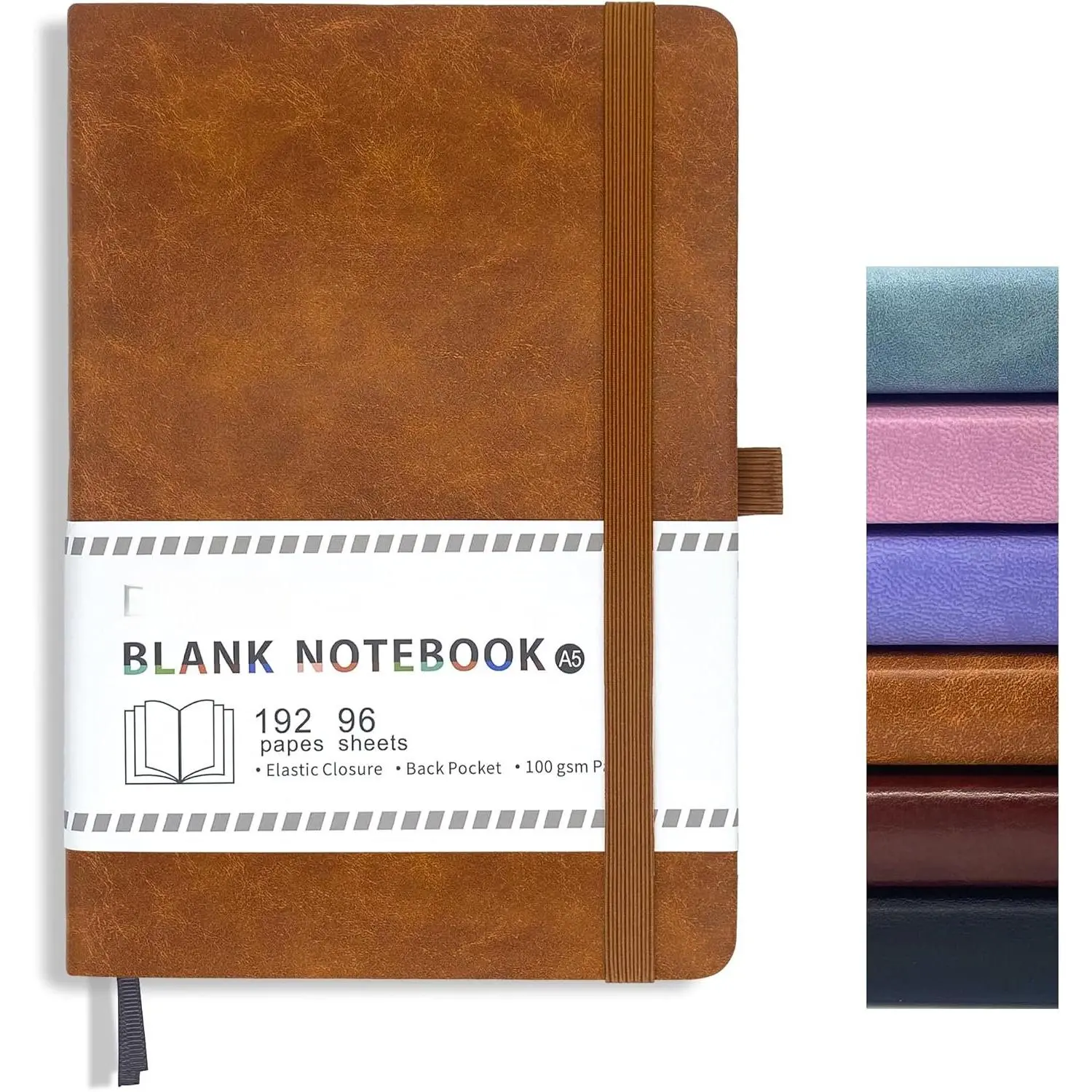 Blank Journal Notebook, A5, 192 Pages 100 GSM Thick Sketch Book for Women Men, Hardcover Leather Unlined Journaling for Work, Notebooks for Writing, 5.8 inches x 8.5 inches (Brown)