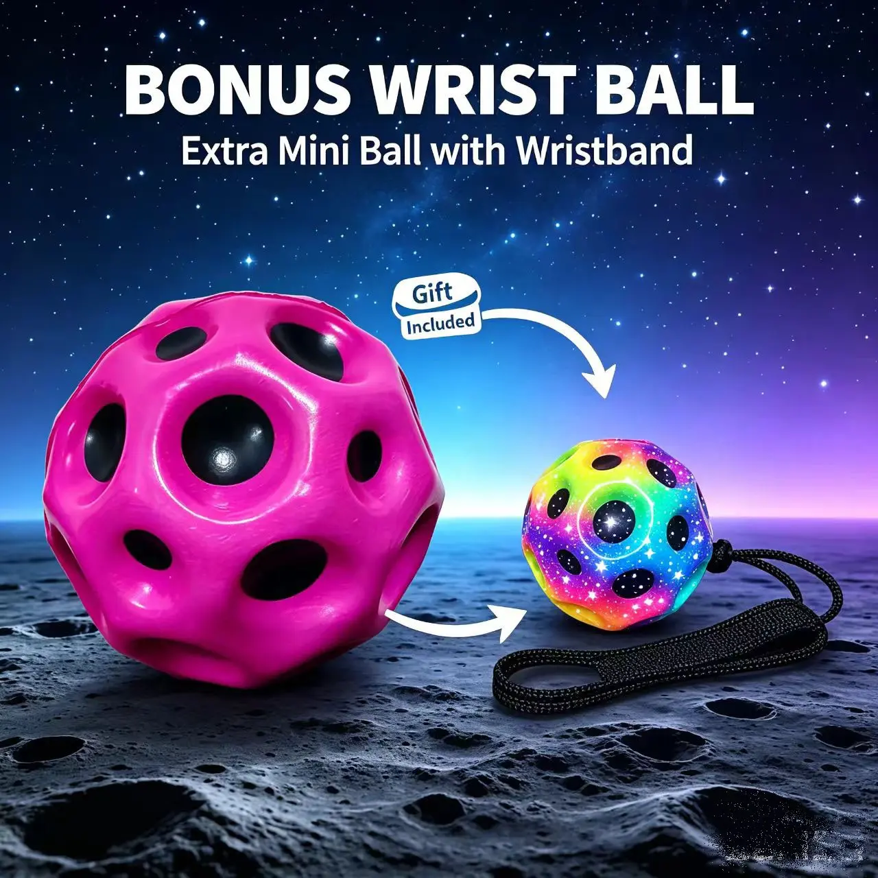 1 Large + 1 Small Wrist Elastic Ball, Moon Crater Stress Relief Ball, Outdoor Rope Rebound Ball, Elderly & Kids Non-Toy Shake Ball, Reaction Training, Sensory Decompression Balls