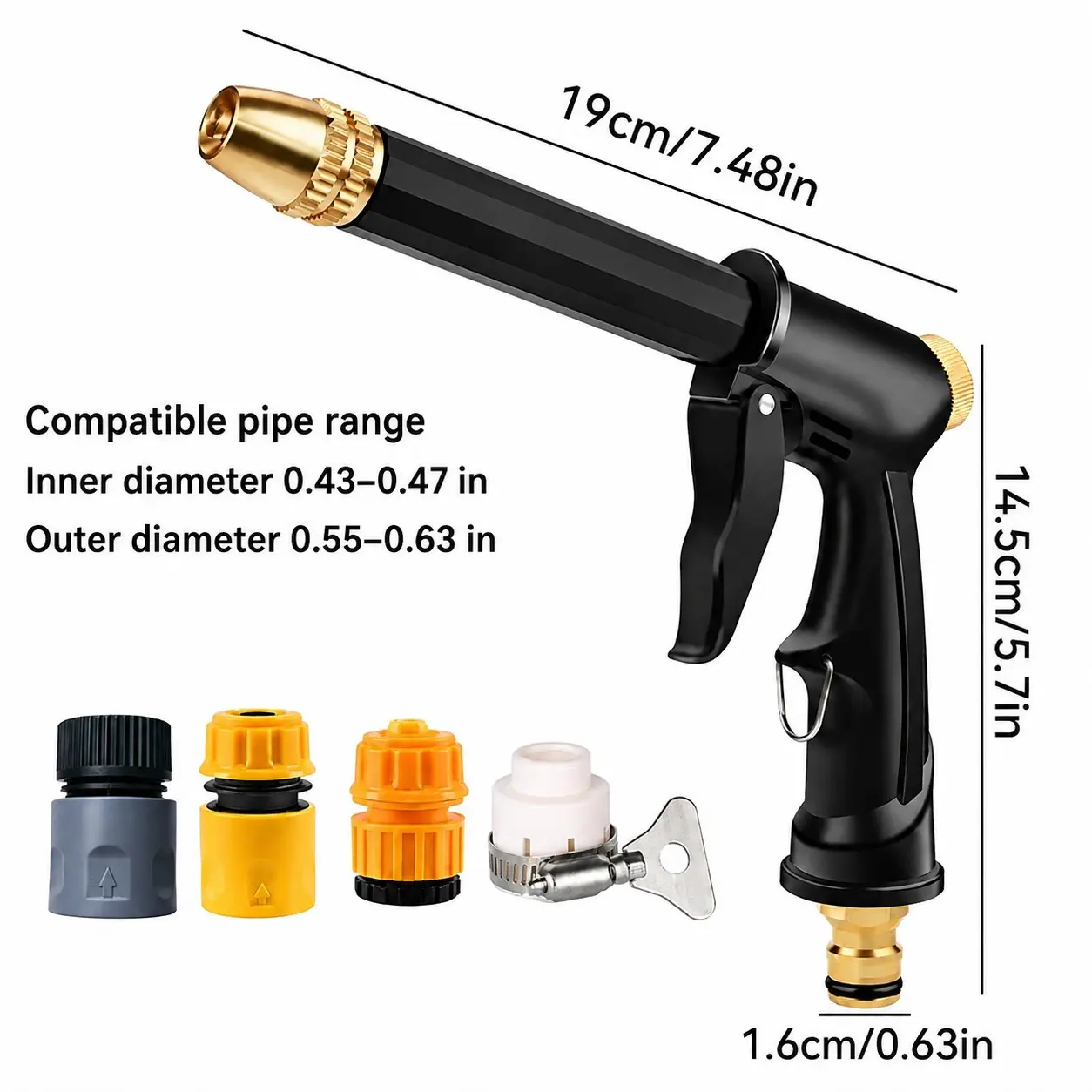 Heavy Duty High Pressure Garden Hose Nozzle Sprayer with Quick Connect Adapters Kit Metal Adjustable Water Spray Gun for Car Wash Patio Driveway Cleaning Sidewalk Power Washing Outdoor Pet Shower Window Cleaner Handheld Power Washer Wand