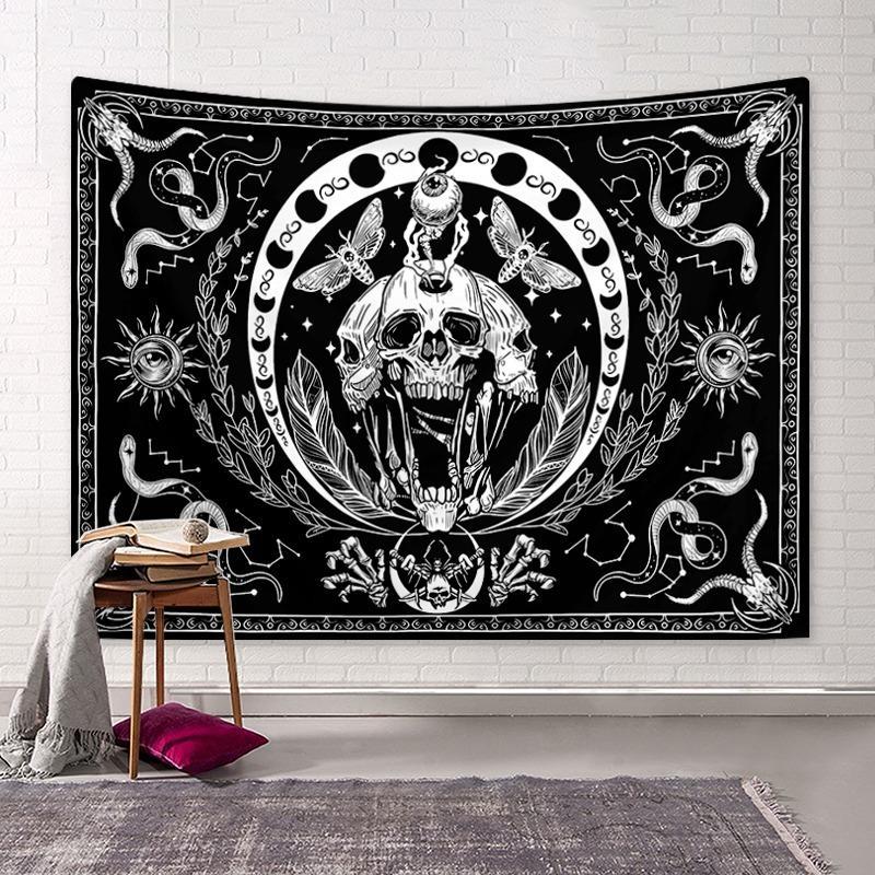 Skeleton Tapestry, Mandala Skull Printed 1 Count Skull Wall Hanging Snake Moth Wall Towel, Aesthetic Wall Art Decor Hippie Tapestry for Bedroom Living Room, Wall Tapestries, Halloween