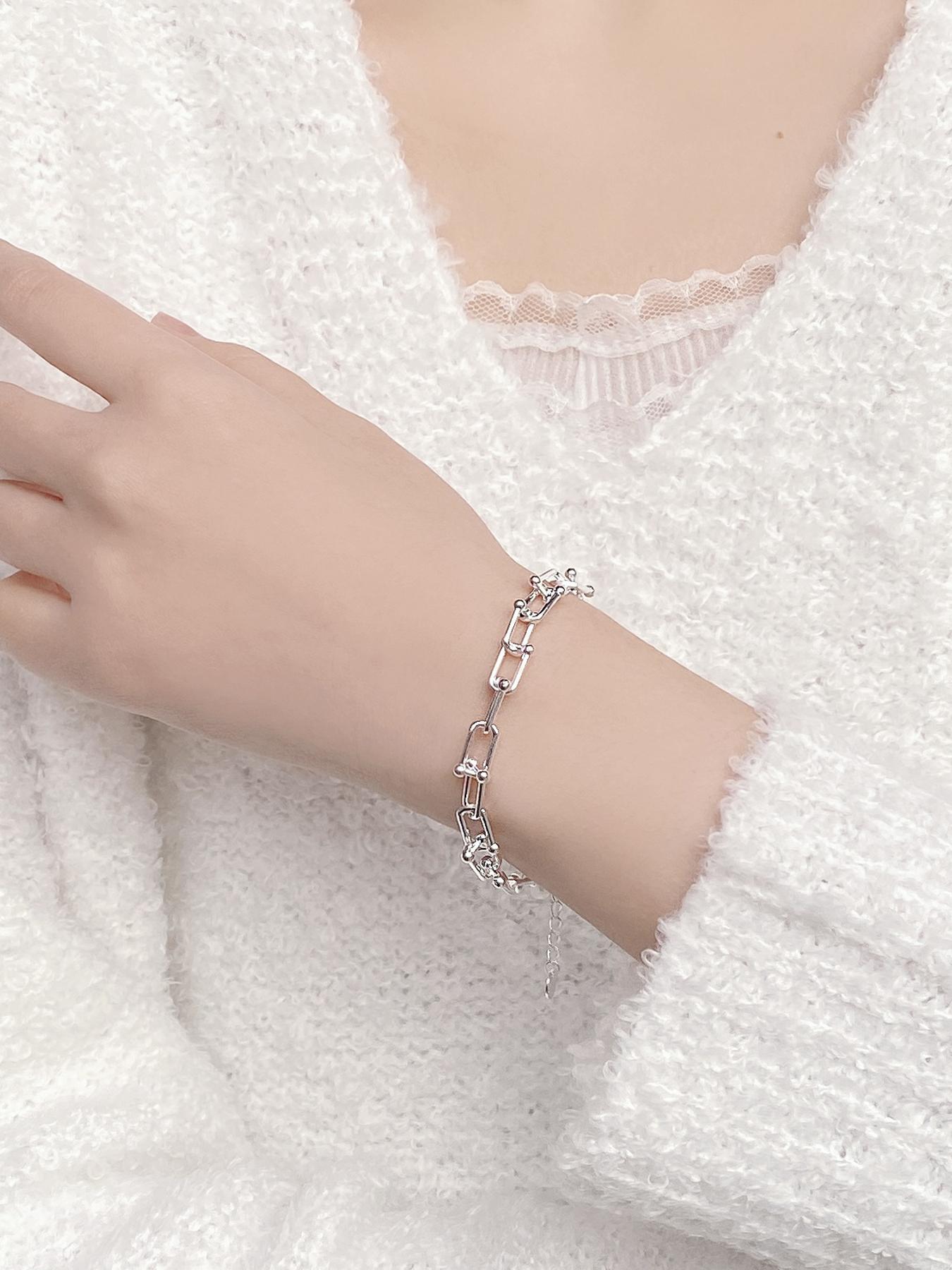 S925 Sterling Silver Minimalist Chain Bracelet, Fashionable U-shaped Horseshoe Buckle Bracelet for Women & Girls, Trendy All-match & Exquisite Jewelry for Birthday Gift, Adjustable Bracelet
