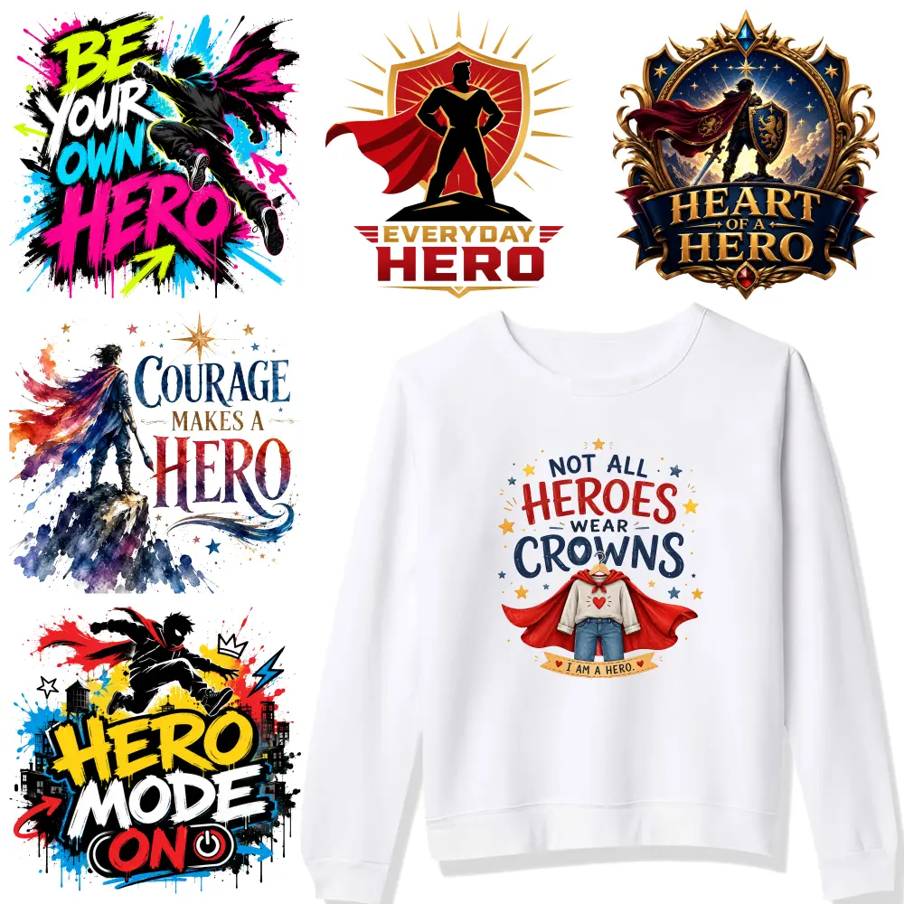 6 Pcs Hero Theme Iron on Transfers iron on decals Washable heat transfer stickers casual style. Iron On Transfer Patches Easy to heat press decals Transfers Sticker On Clothes