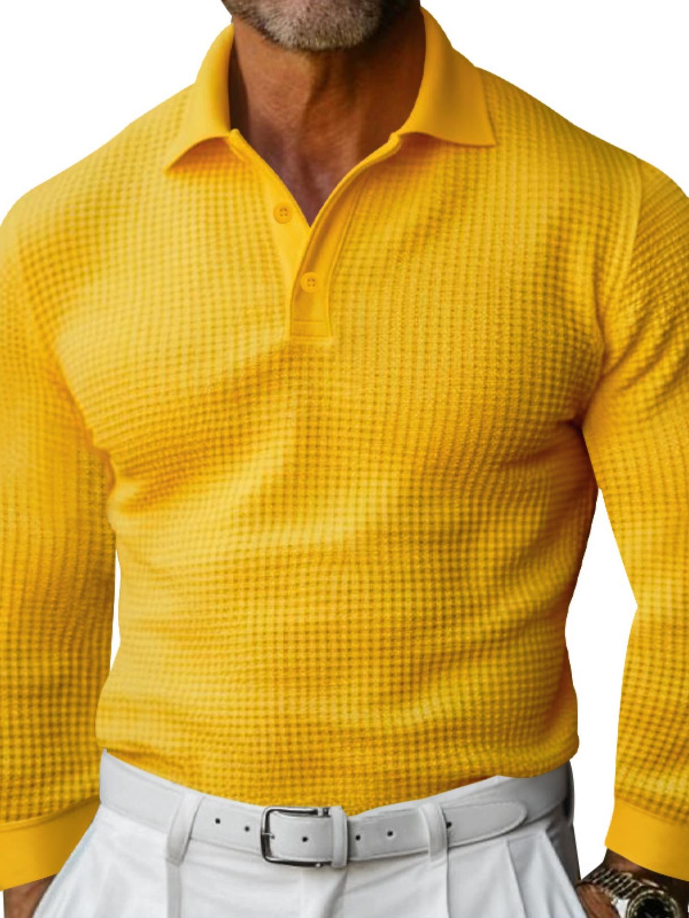 Men's Waffle Knit Polo Shirt, Slim Fit Long Sleeve Collared Tee with Buttons, New Arrival Bestseller for Men, Perfect for Casual Wear