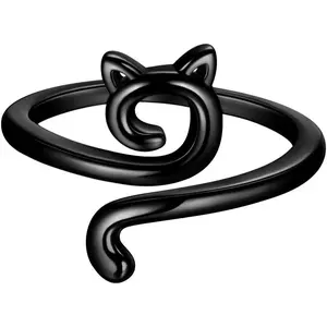 Cute Cat Adjustable Rings 18K Gold/Silver/Black Gun Plated Lovely Cats Animals Open Ring Jewelry for Women KR0029