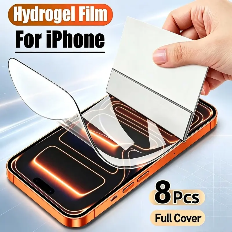 8 pcs HD Hydrogel Film For iPhone 17/17 Pro Max/17 Pro/Air/17e/16/16 Pro/16e/15/15 Pro Max/14/Plus/13/12/Pro/Max Soft Hydrogel Screen Protector Film