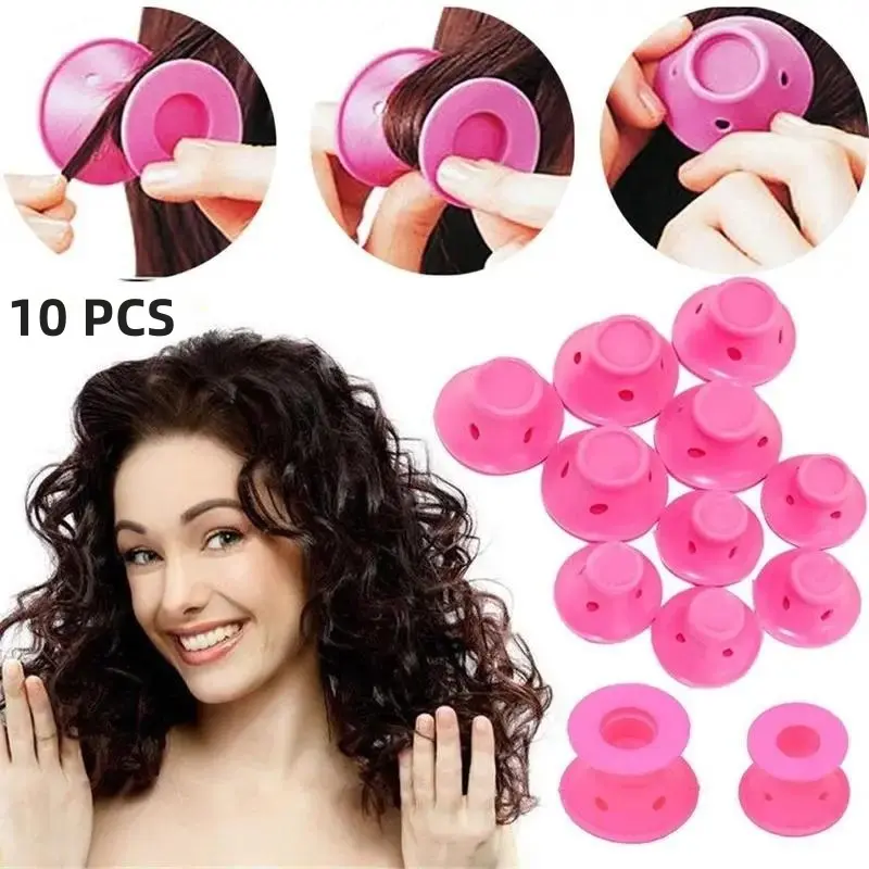 10-Piece Hair Curling Set, 5 Large & 5 Small Mushroom-Shaped Rollers, Silicone Material, Easy-To-Use Hairstyling Tools, Haircare