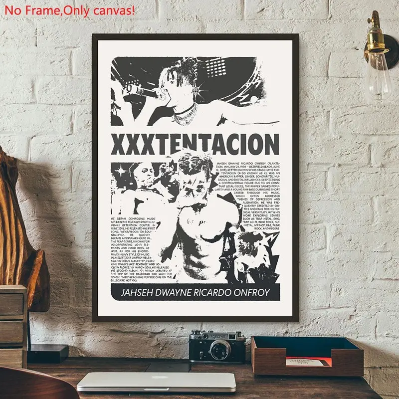 1 piece/set frameless canvas painting print poster, Artistic Classic Character Album art，XXXTentacion Music Poster ，a perfect gift for Music loves, ideal gift for bedroom, living room, dorm hallway, kitchen, mural, wall decoration, room decor