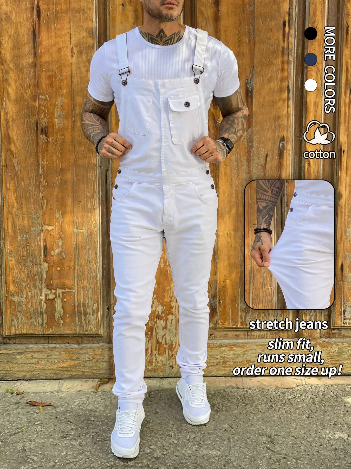 Men's Slim-Fit Denim Overall, Stretch Workwear Suspender Jumpsuit with Adjustable Straps & Pockets
