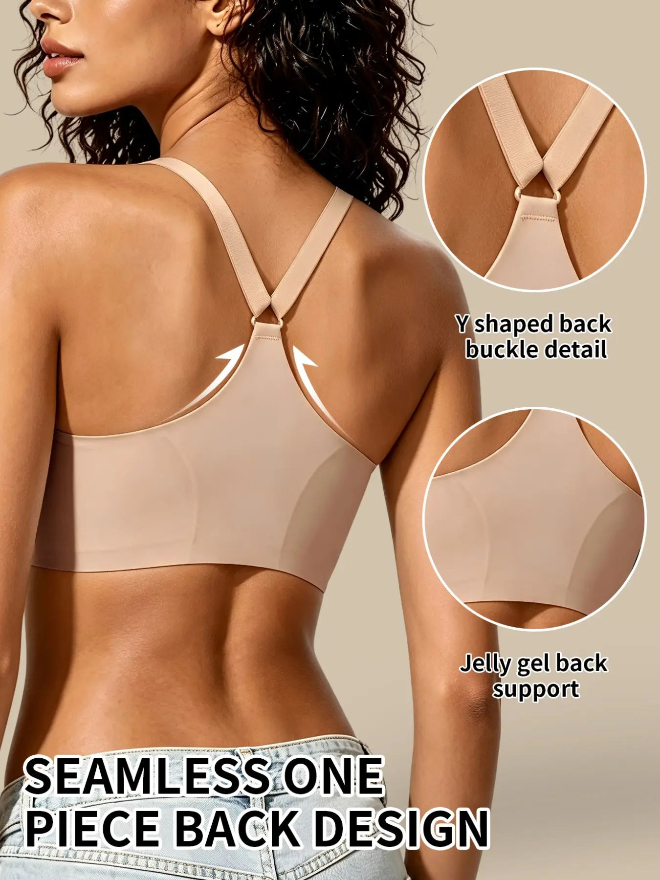 Women's Sexy Front Closure No Underwire Racerback Seamless Smooth Jelly Bra, Medium Support Push Up Fitted Bras for All Seasons