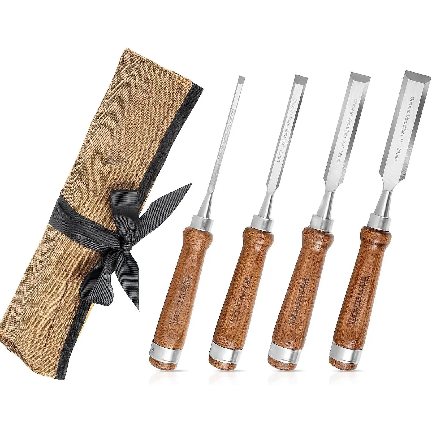 4-Pieces Woodworking  Chisel Set with Canvas Bag, Razor  CR-V 60 Steel