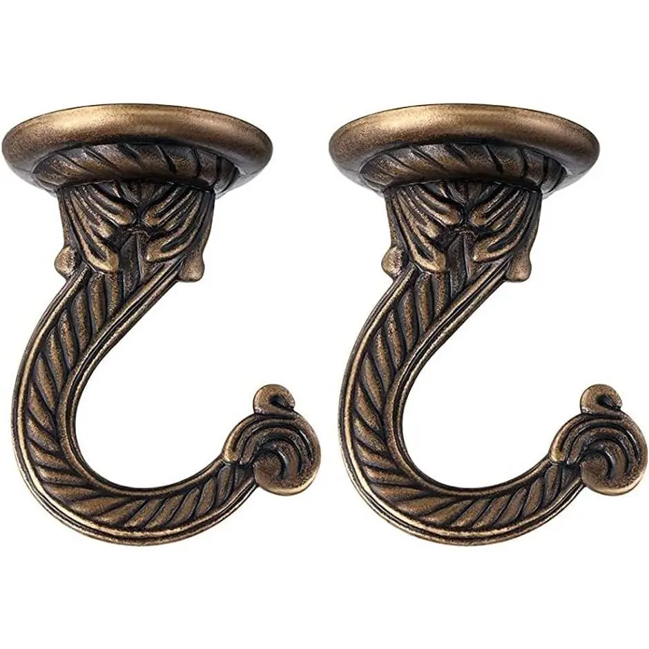 2 Sets Heavy-Duty Ceiling Mount Metal Hooks (55mm/2.17in), Load-Bearing Swag Hooks with Hardware for Chandeliers, Wind Chimes (Bronze Color), Two Sets