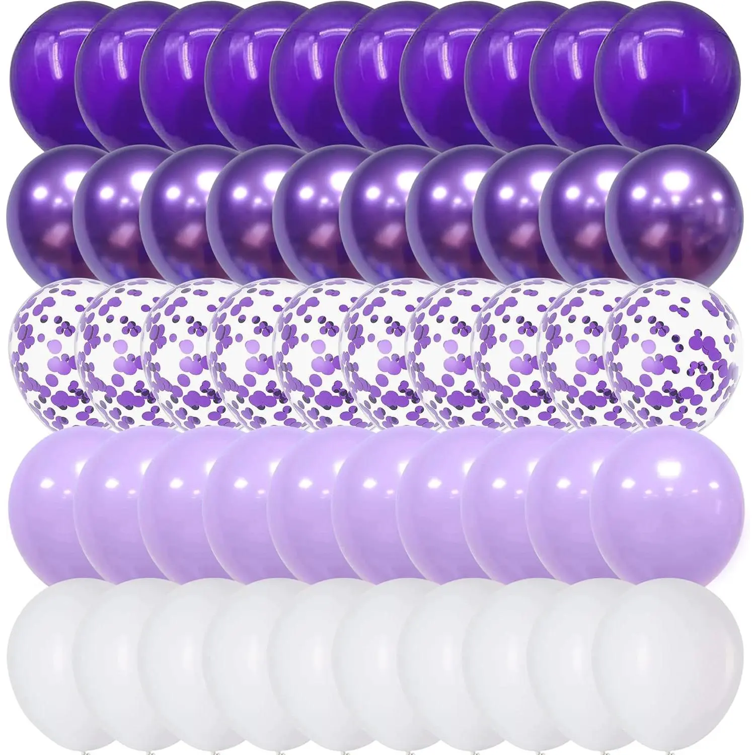 12-Inch Latex Chrome Finish Confetti Balloons Set - 60-Pack Purple & White, Photo Backdrop Capable, Pump Compatibility, for Women's Weddings, Baby Showers (Under Adult Supervision), Reusable