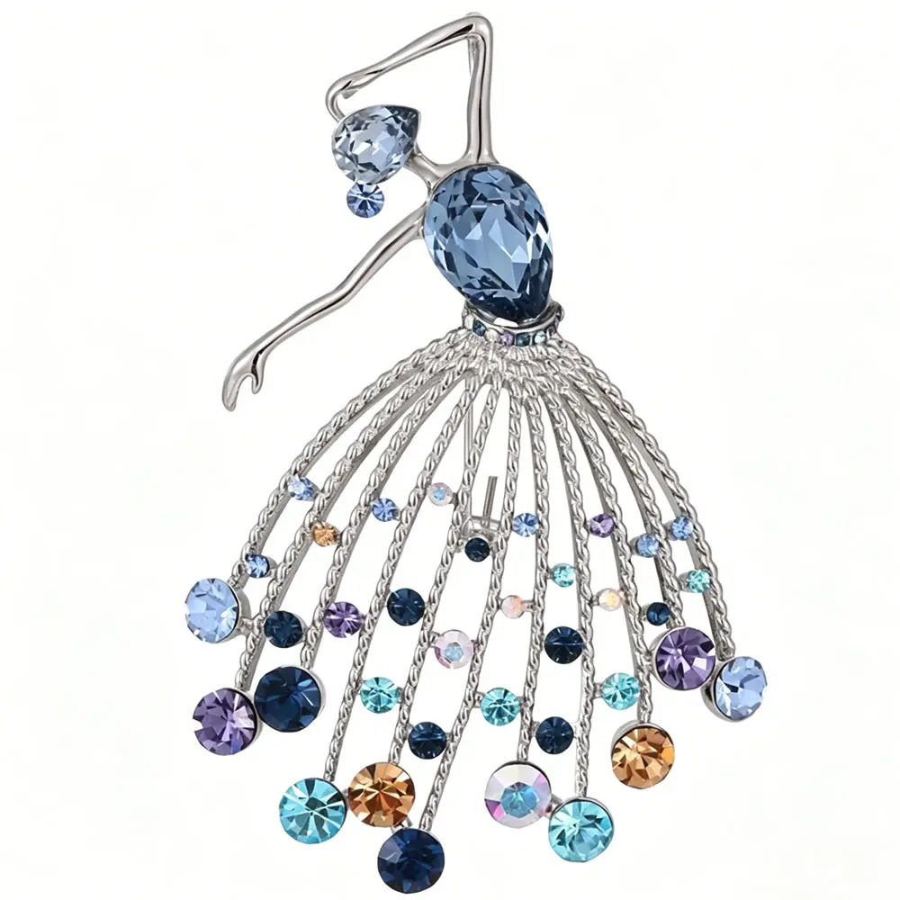 Blue Gem Ballerina Brooch Graceful Elegant Touch To Jewelry Clothing Bags Hats