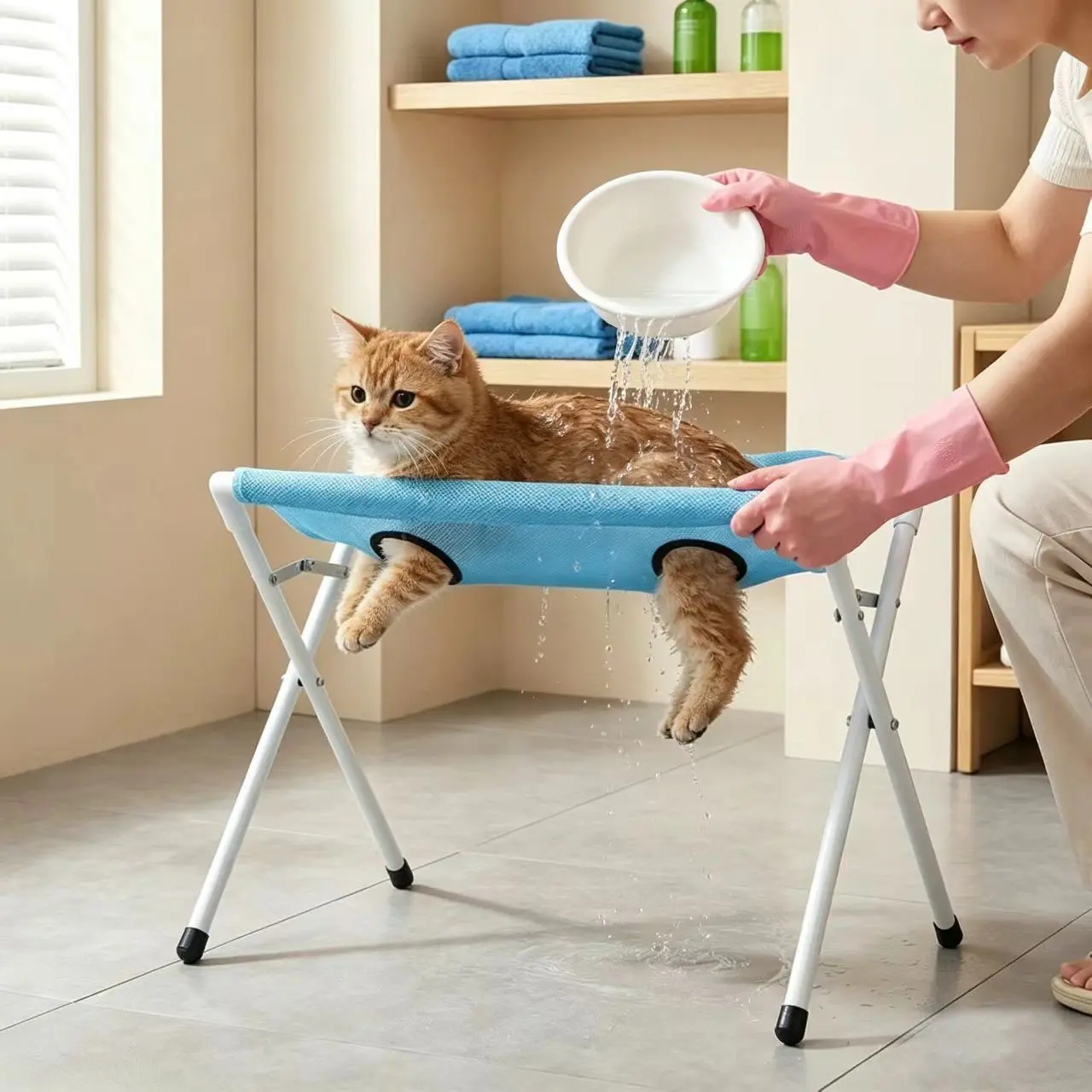Foldable Pet Bathing Platform, Quick Drain Mesh Wash Rack, Universal Grooming Stand for Small to Large Dogs and Cats, Home Use