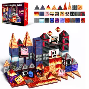 52PCS/60PCS Monster Castle Magnetic Tiles Building Set, Lava World Magnetic Building Blocks, STEM Educational Learning Toys, Montessori Sensory Construction Set, Creative Open-Ended Play Building Toys, Birthday Gift for Kids Boys Girls Ages 3-8