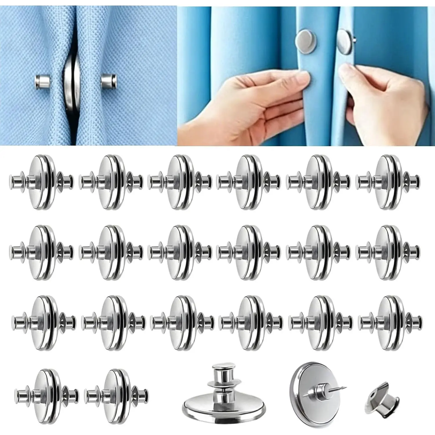 Curtain Clips,20 Pairs Curtain  Closure,  Curtains Weights for  Light Leaking Keep Curtain Closed for  Bedroom Office Curtain Draperies(Sliver)