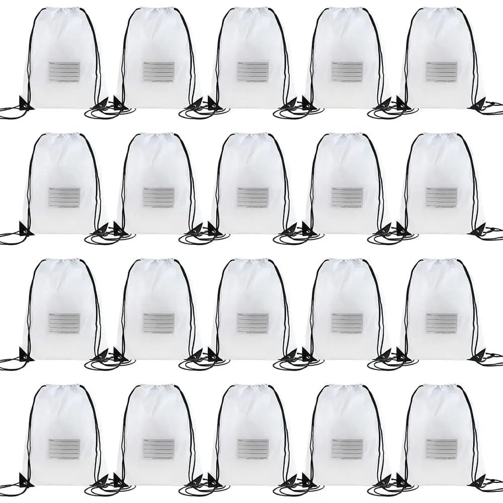 20 count Drawstring Bags,Bulk Draw String Backpack, Cinch Bag Sackpack for Travel Gym , White