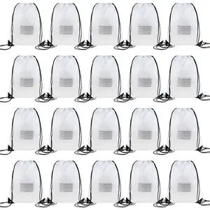 20 count Drawstring Bags,Bulk Draw String Backpack, Cinch Bag Sackpack for Travel Gym , White