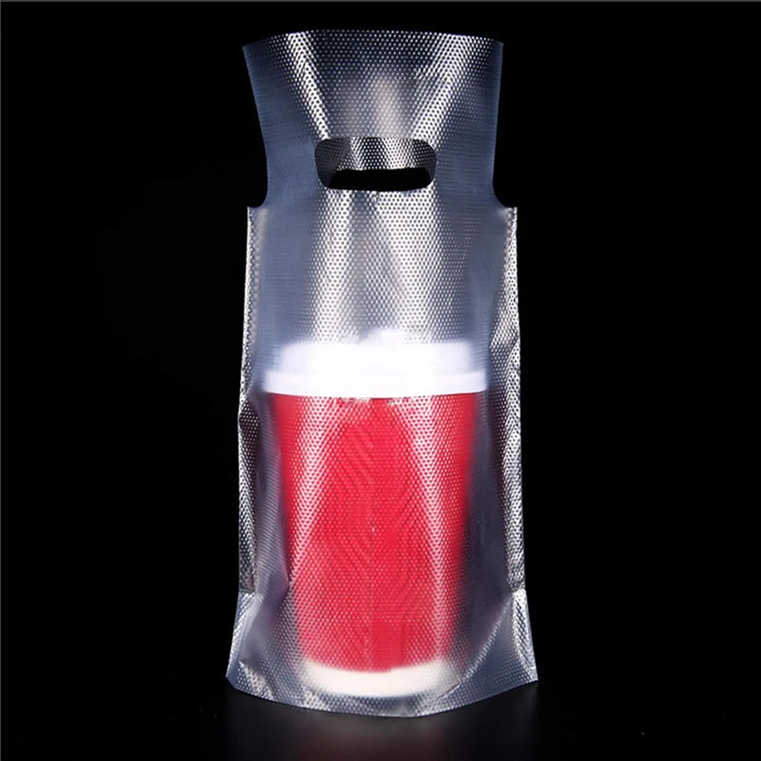 100 count 16x24cm Single Drink Cup Holder Plastic Bags | Poly, with  Hole, Clear Portable Carrier Packaging Pouches for Juice Coffee Cups, Beverage Takeout and Retail Shops