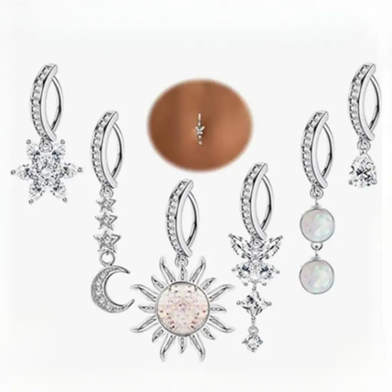 6pcs 14G Clicker Belly Button Ring for Women 83.48gal Surgical Steel Butterfly Snake Evil Eye Heart CZ Dangle Belly Button Rings Simple Reverse Navel Rings Body Belly Piercing Jewelry