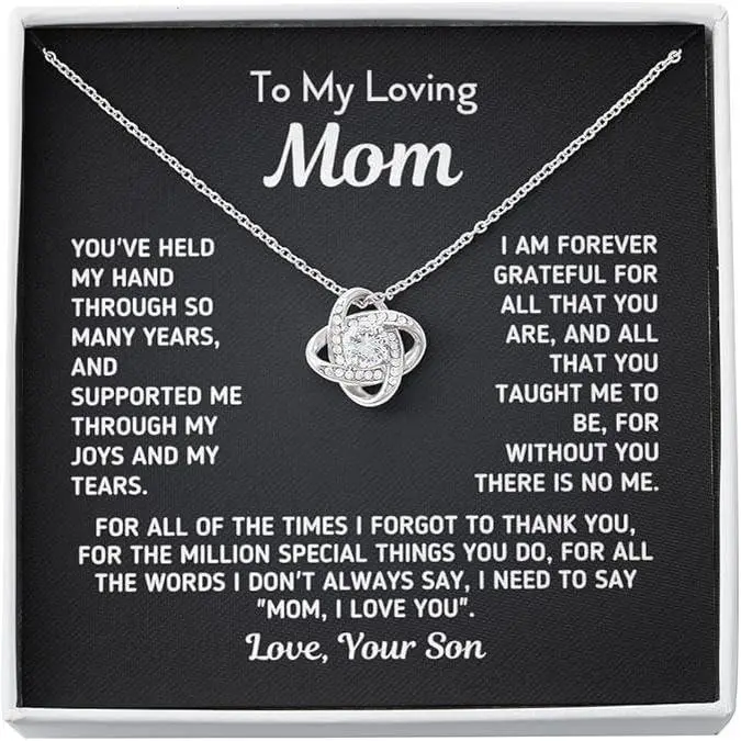 Meaningful Gift to My Loving Mom from Son I Love You Necklace Sentimental Birthday Unique Gift Love Knot Infinity Interlocking Heart Necklace