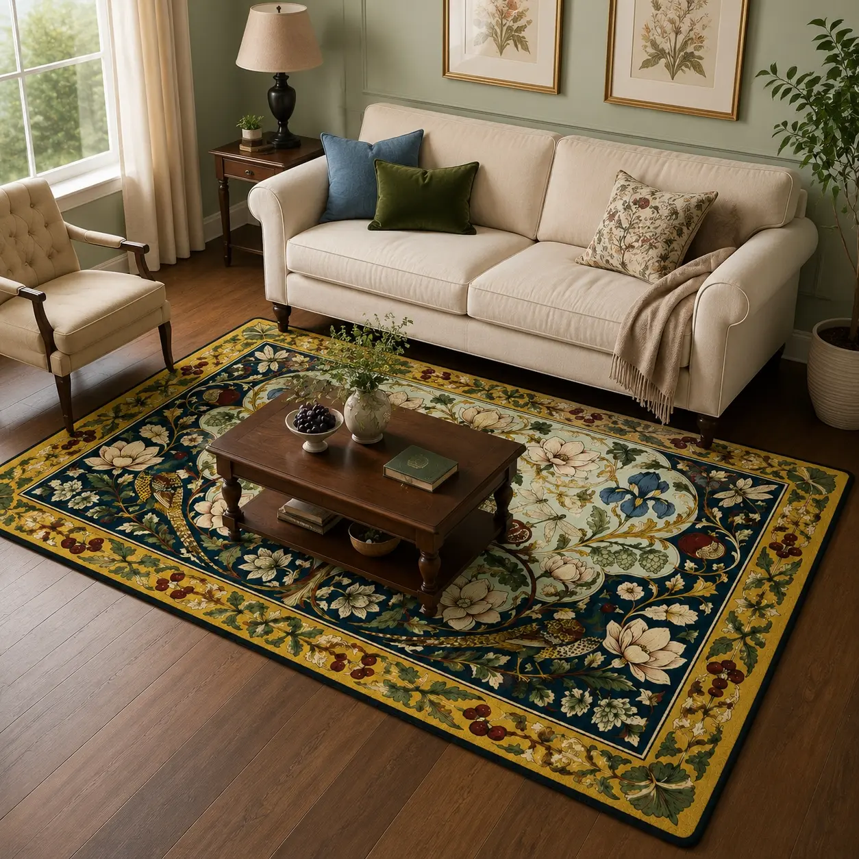 Vintage Floral Peacock Pattern Plush Faux Wool Rug Living Room Bedroom Non-Slip Machine Washable Home Decor Floor Mat
