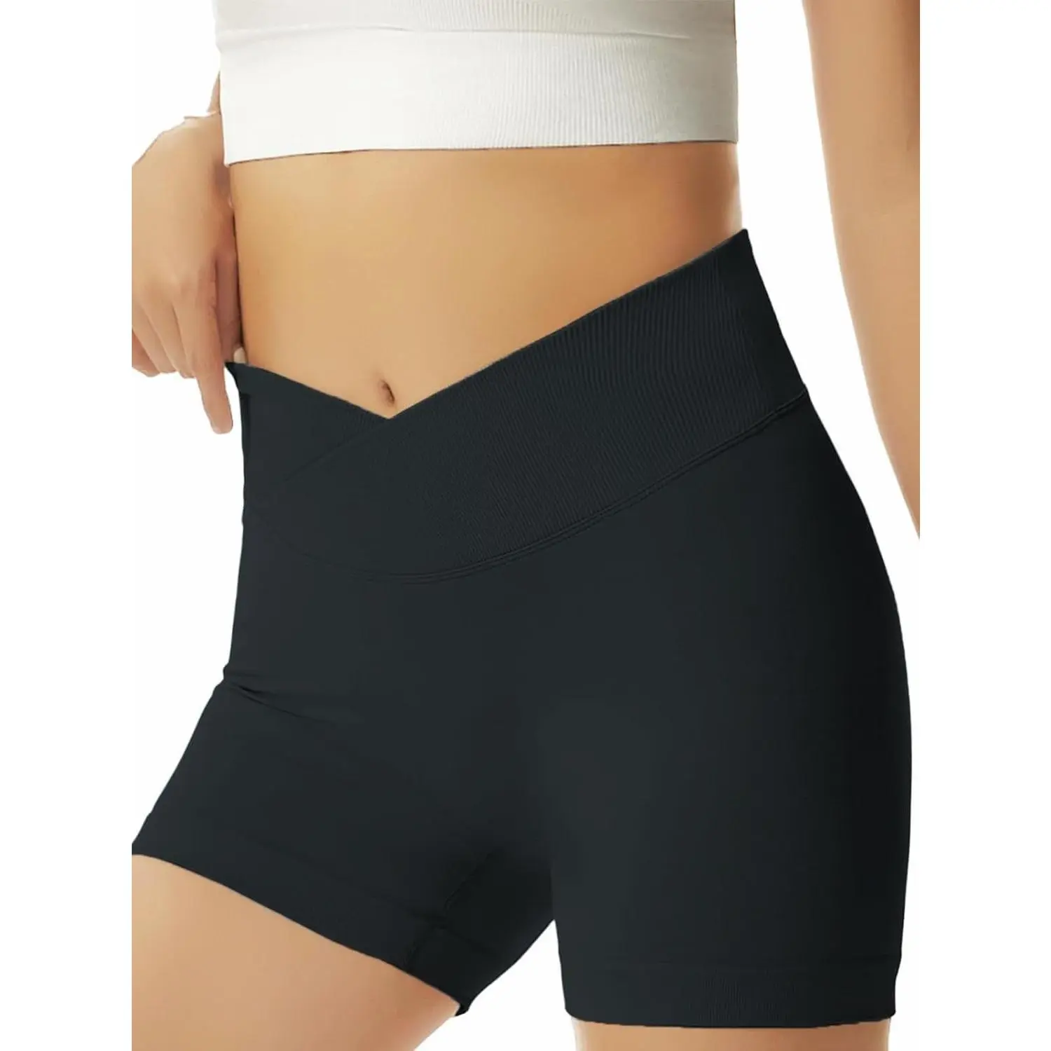 Girls Slim Tummy Control V Cross Waist Athletic Shorts for Bike Dance GymnasticsGift