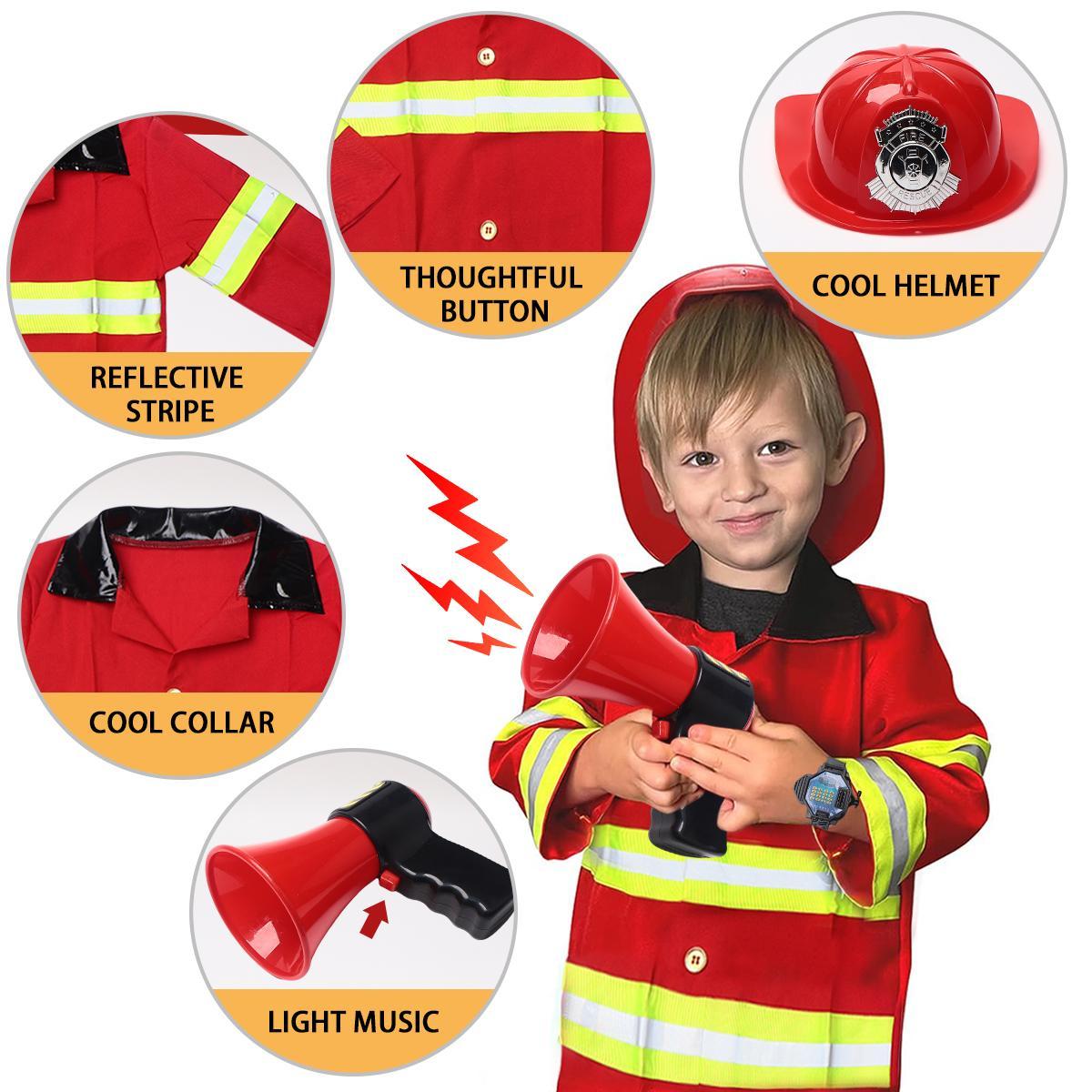 Kids Firefighter Costume Set, Firefighter Accessories, Reflective Jacket Dress Up Role Play, Career Experience Cosplay Props, Christmas Birthday Gift for Ages 3+